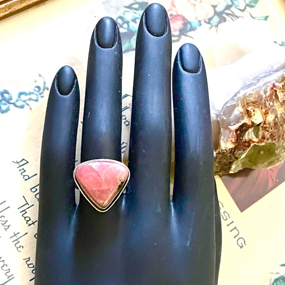 Artisan Rose Quartz Sterling Silver 925 Feminine Pink Handcrafted Ring SZ 8 - Picture 2 of 14